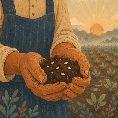 Farmer Hands Holding Soil and Seeds