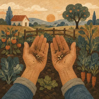 Praying Farmer Hands Holding Soil and Seeds