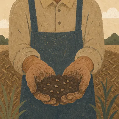 Farmer Hands Holding Soil and Seeds in Prayer