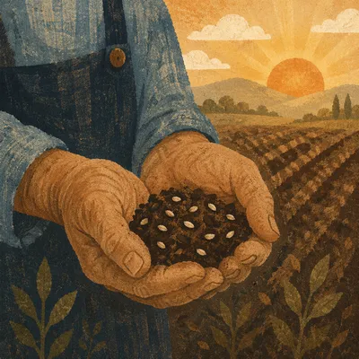 Farmer Hands Praying Over Seeds