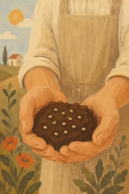 Farmer Hands Offering Soil and Seeds