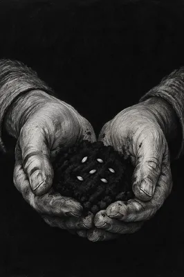 Praying Farmer Hands Holding Soil and Seeds