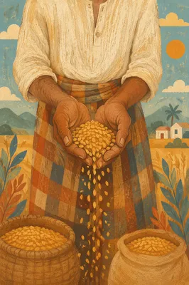 Farmer Hands Offering Golden Harvest Seeds