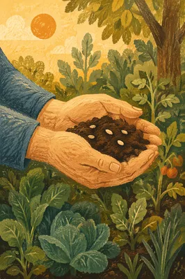 Praying Farmer Hands Holding Soil and Seeds