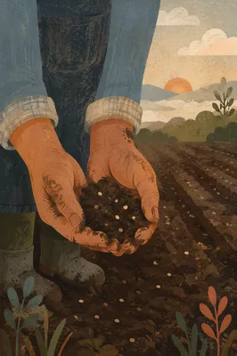 Praying Farmer Hands Holding Soil and Seeds