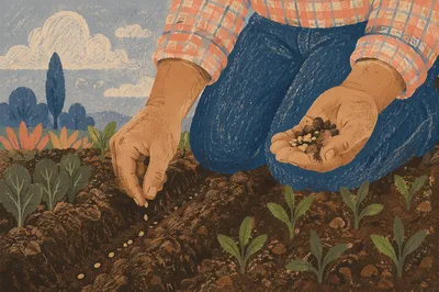 Praying Farmer Hands Planting Seeds in Soil