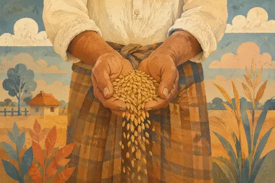 Farmer Hands Releasing Seeds in Prayer