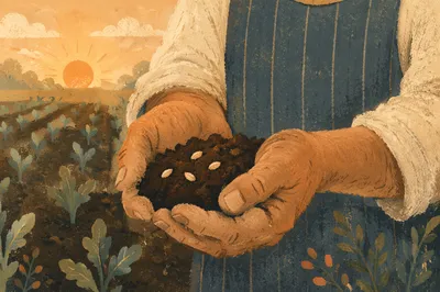 Farmer Hands Holding Soil and Seeds Prayerfully