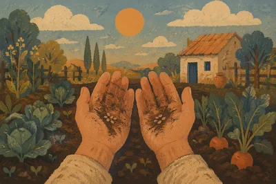 Praying Farmer Hands Holding Seeds