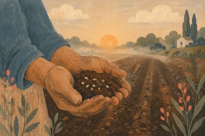 Farmer Hands Holding Soil and Seeds