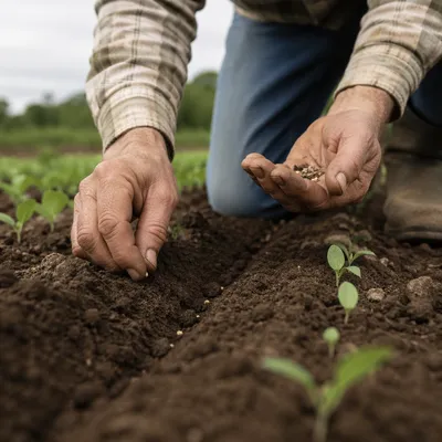 Farmer Hands Planting Seeds in Prayer