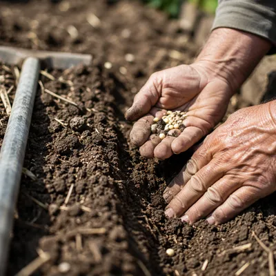 Prayerful Farmer Hands Planting Seeds in Soil