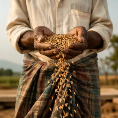 Farmer Hands Offering Golden Harvest Seeds