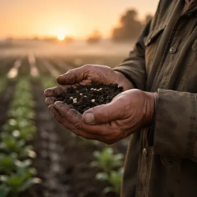 Farmer Hands Holding Soil and Seeds