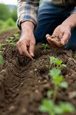 Farmer Hands Planting Seeds in Prayer