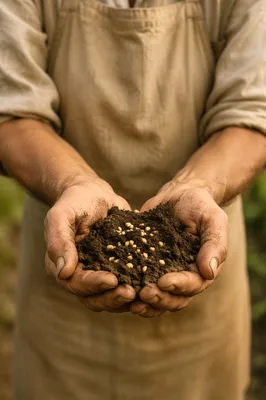 Farmer Hands Holding Soil and Seeds