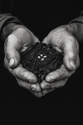Praying Farmer Hands Holding Soil and Seeds