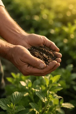 Praying Farmer Hands Holding Soil and Seeds