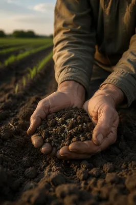 Farmer Hands Holding Seeds in Prayer