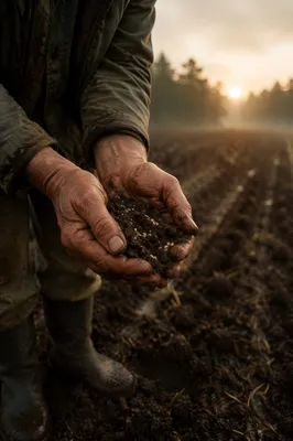 Farmer Hands Praying Over Seeds and Soil