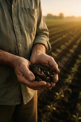 Farmer Hands Praying Over Soil and Seeds
