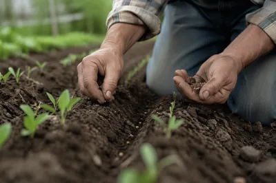 Praying Farmer Hands Planting Seeds in Soil