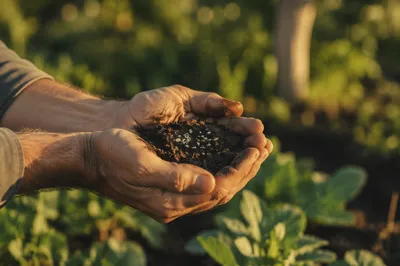 Praying Farmer Hands Holding Soil and Seeds
