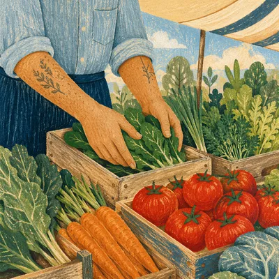 Fresh Produce Arrangement at Outdoor Farmers Market