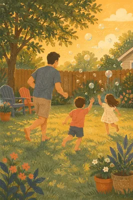 Father Playing With Kids in Backyard