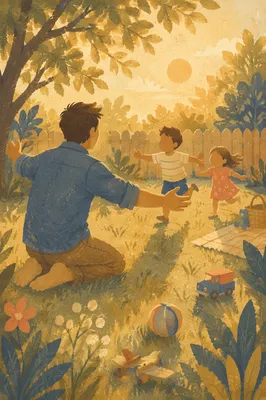 Father Playing with Kids at Sunset