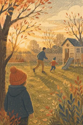 Father Playing with Children in Backyard