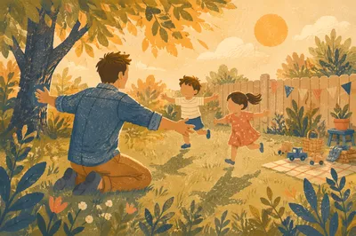 Father Playing With Kids at Sunset
