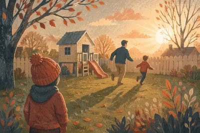 Father Playing With Children at Sunset