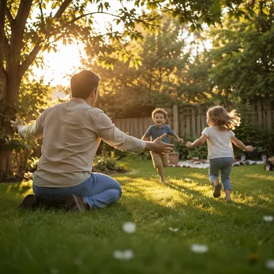 Father Playing With Children at Sunset