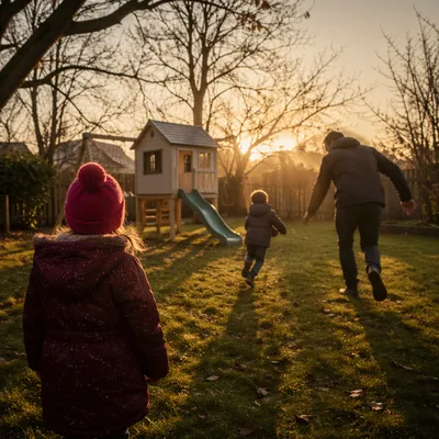 Father Playing with Children at Golden Hour