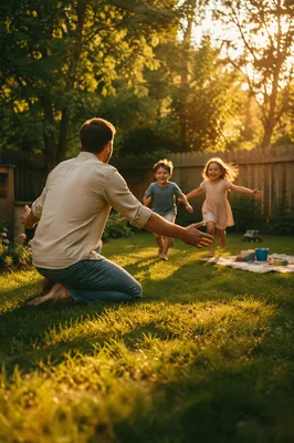 Father Playing With Kids at Sunset