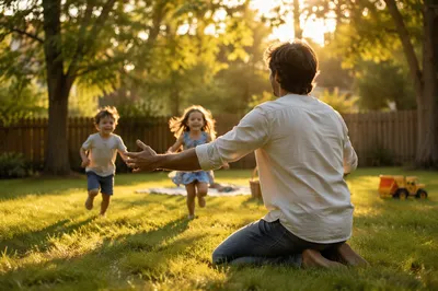 Father Playing with Kids at Sunset