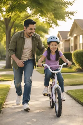 Father Teaching Daughter to Ride Bicycle