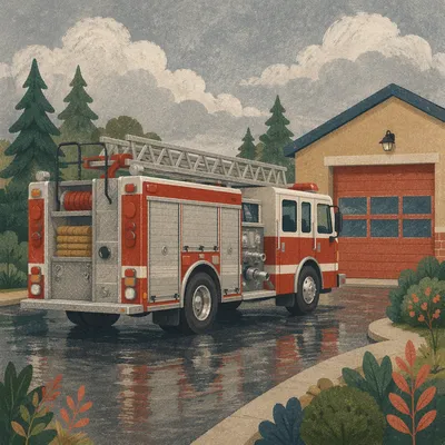 Fire Truck Parked at Suburban Station