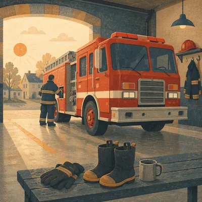 Quiet Morning Fire Engine at Station