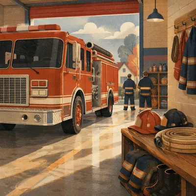 Red Fire Truck at Station Bay