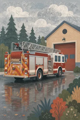 Fire Truck Parked at Suburban Station