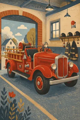 Vintage Fire Truck in Station Bay