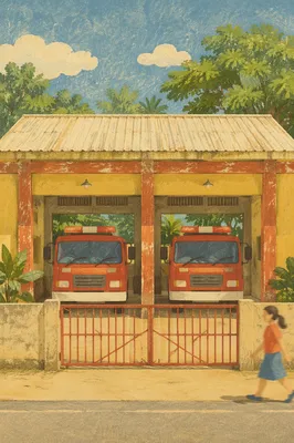 Red Fire Truck Engines at Neighborhood Station