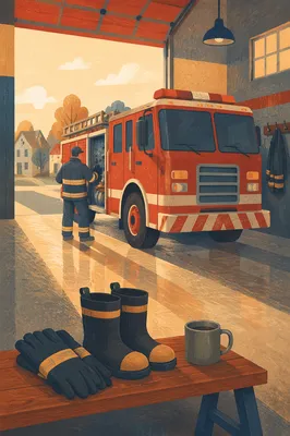 Calm Fire Engine at Morning Station