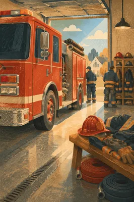 Red Fire Truck at Station Bay