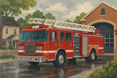 Red Fire Truck at Suburban Station