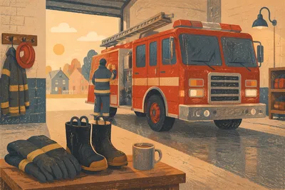 Calm Fire Truck at Morning Station