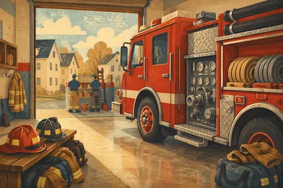 Fire Truck at Neighborhood Station Bay