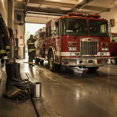 Calm Fire Truck at Morning Station